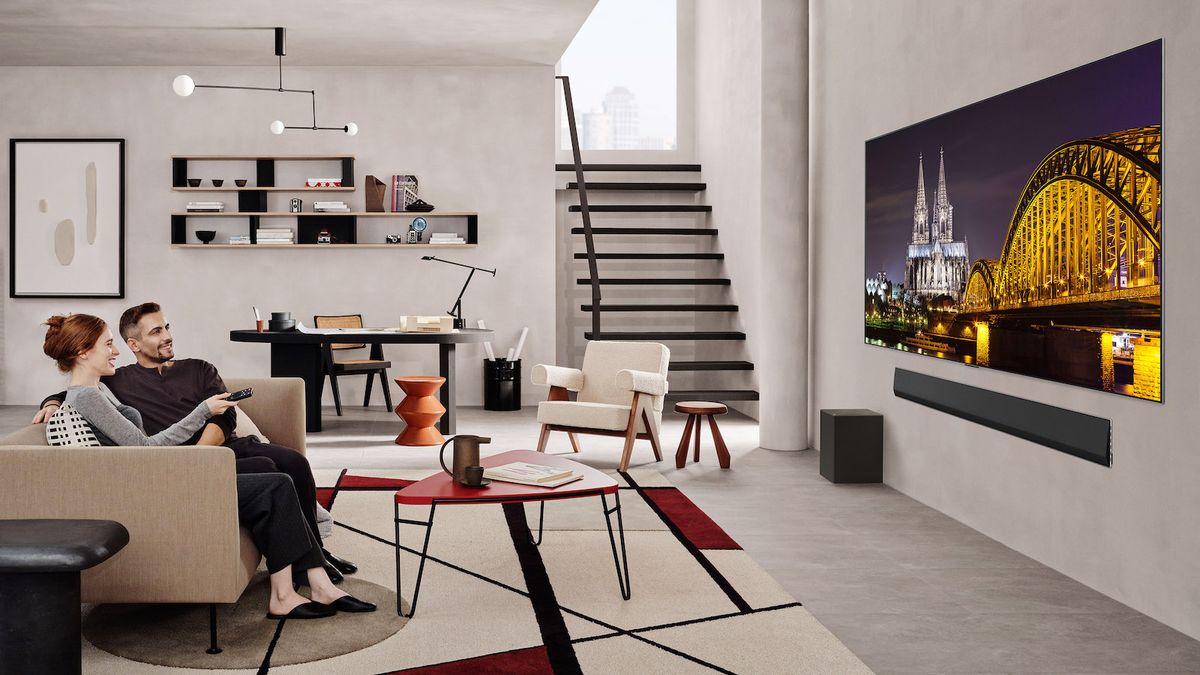 The LG G5 TV wall-mounted in a high-end living room