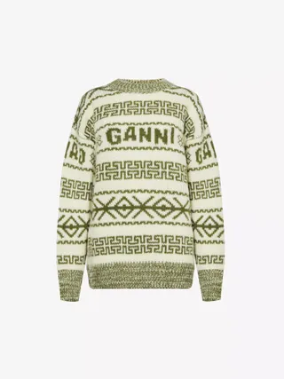 Ganni, Geometric-Print Relaxed-Fit Organic-Wool Jumper