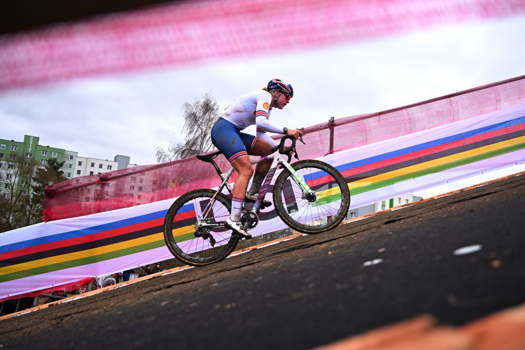 Zoe Backstedt (Great Britain) chasing the rainbow stripes