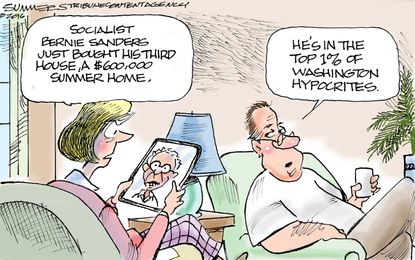 Political cartoon U.S. Bernie Sanders socialist hypocrite
