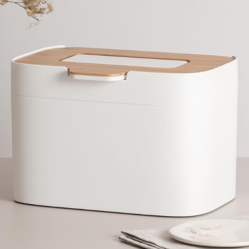 Kazai. Compost Bin 'elin' | 4.5l Small Kitchen Bin With Wooden Lid &amp;amp; Filter | Food Waste Container, Odour-Free, Dishwasher Safe, With Inner Caddy | Caddy for Kitchen Counter Top | Off-White/bamboo