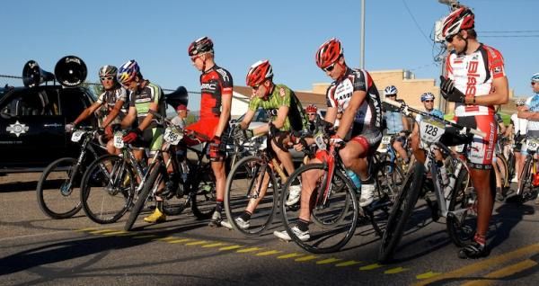 A variety of different bicycles were on the front row of the start line of the inaugural edition of the Crusher in the Tushar. Left to right: David "Tinker" Jarez, Tim Johnson, Jeff Louder, Tyler Wren, Nick Frey and Paul Mach.