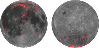 The points show high low-calcium pyroxene concentrations, discovered through data mining of Kaguya's spectral data archive.