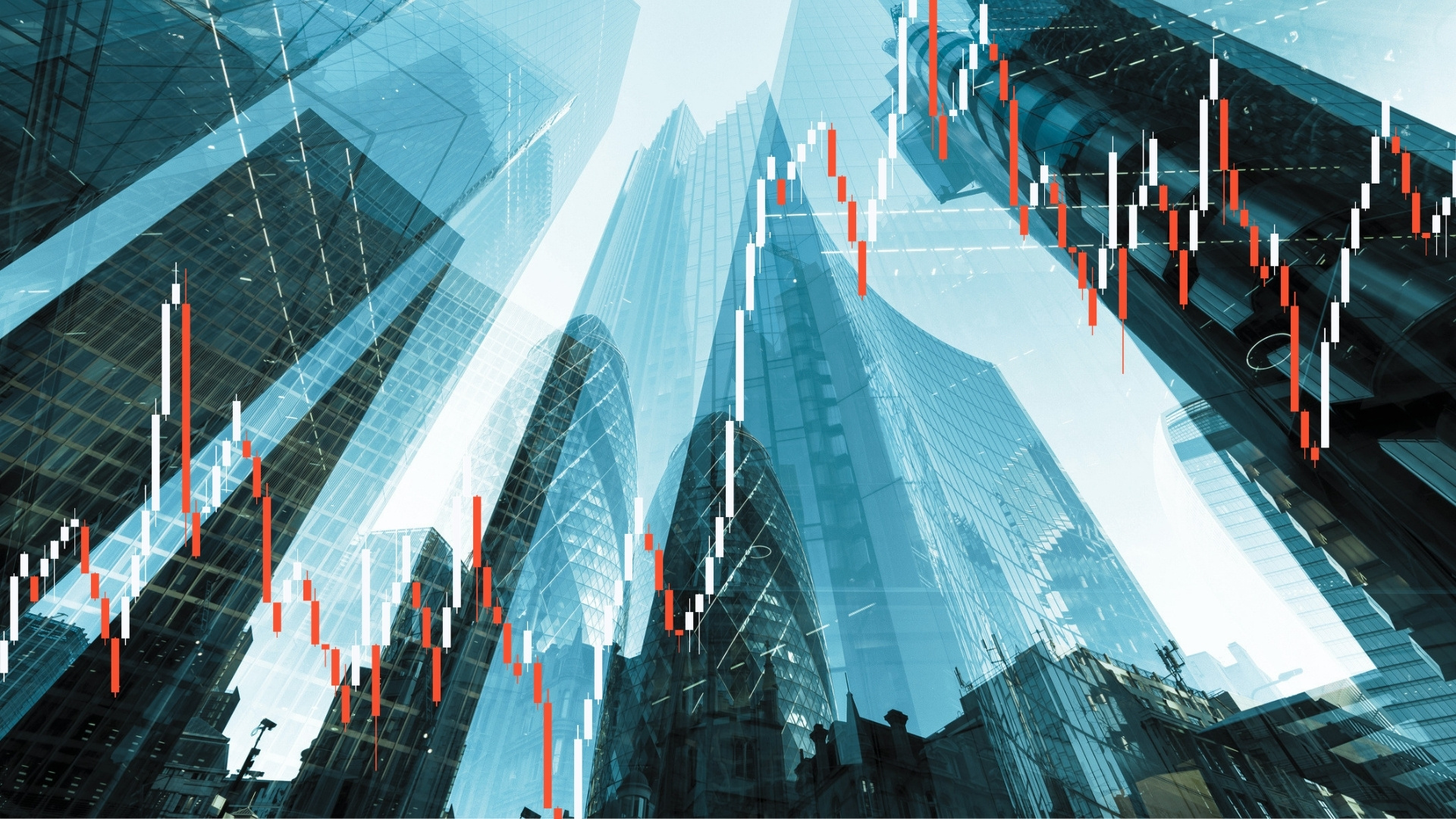 Buildings with investment graph, investment trusts concept