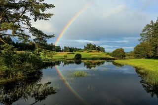 Gleneagles Queen's Course pictured with a rainbow in the background