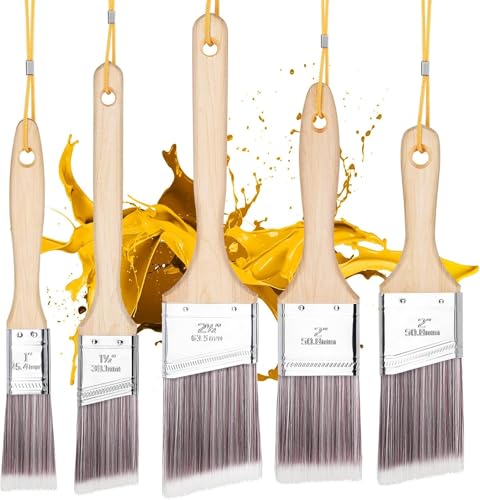 Emitever Paint Brush Set-5 Piece, Wood Handle, Premium Wall Brush Set