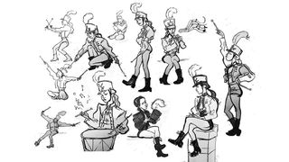 drawings of a drummer girl in different positions