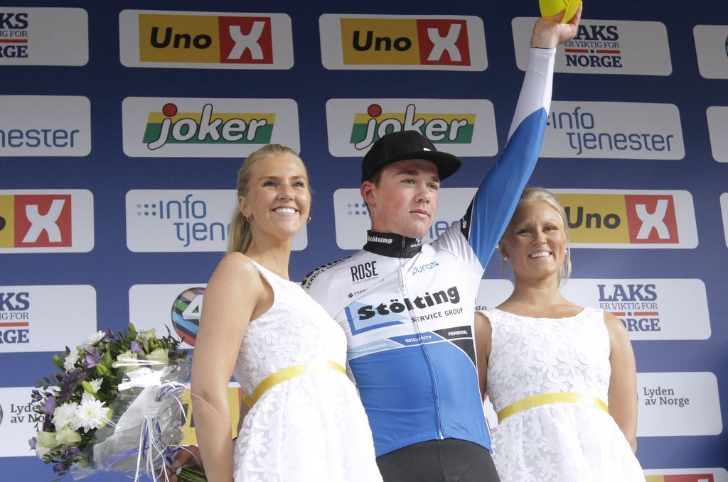 Stage winner Mads Pedersen (St&ouml;lting Service Group) on the podium