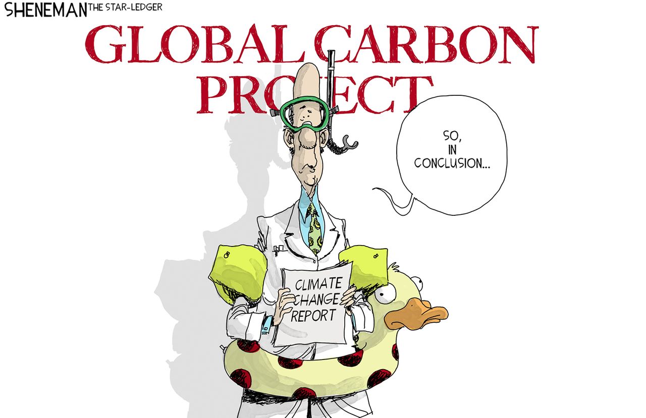 Political cartoon world climate change report global carbon project rising sea level