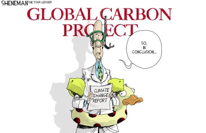 Political cartoon world climate change report global carbon project rising sea level