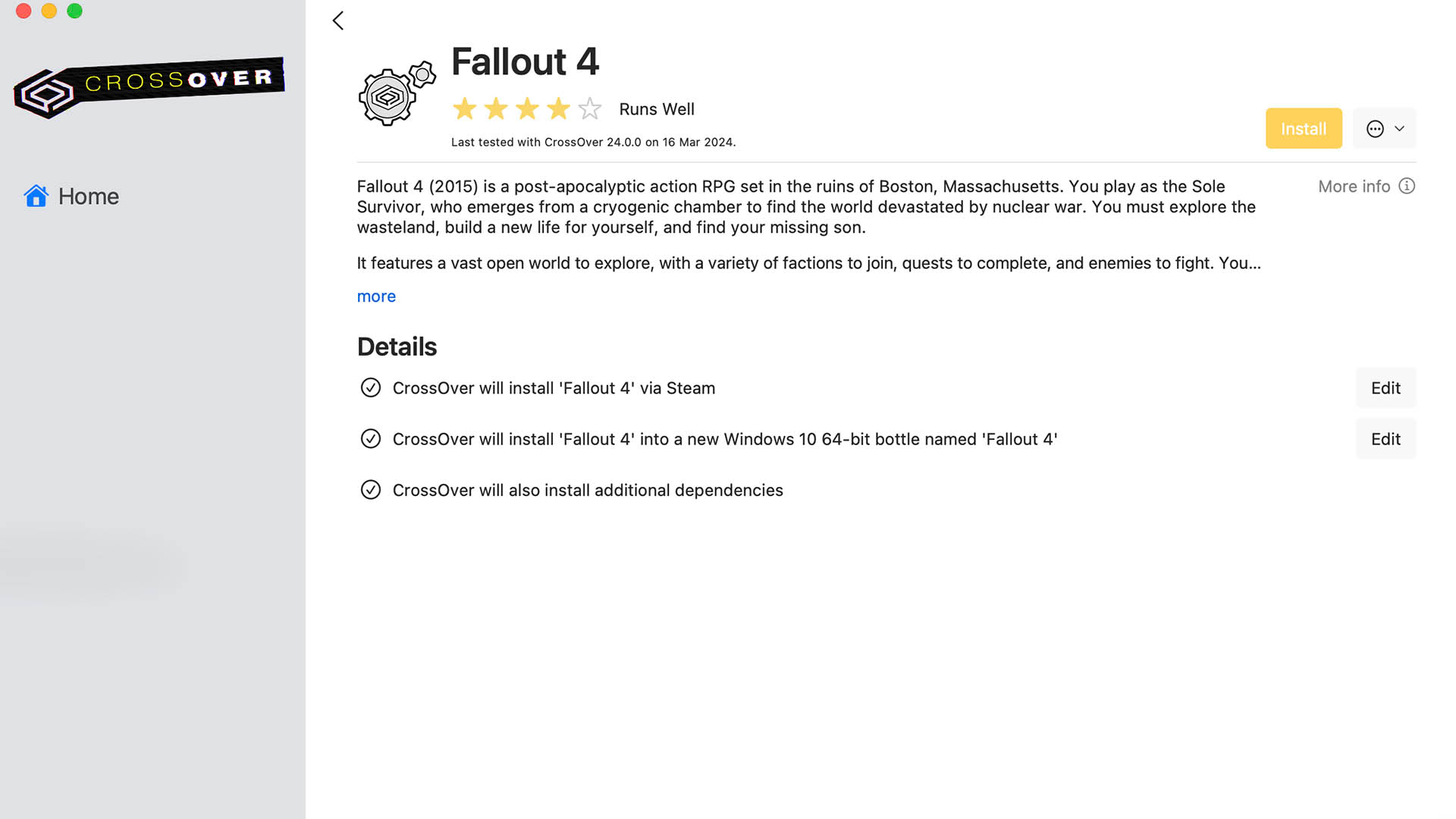 Fallout 4 on Mac Crossover