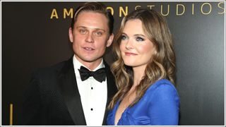 Actors Billy Magnussen (L) and Meghann Fahy (R) attend Amazon Studios Golden Globes after party at The Beverly Hilton Hotel on January 05, 2020 in Beverly Hills, California.