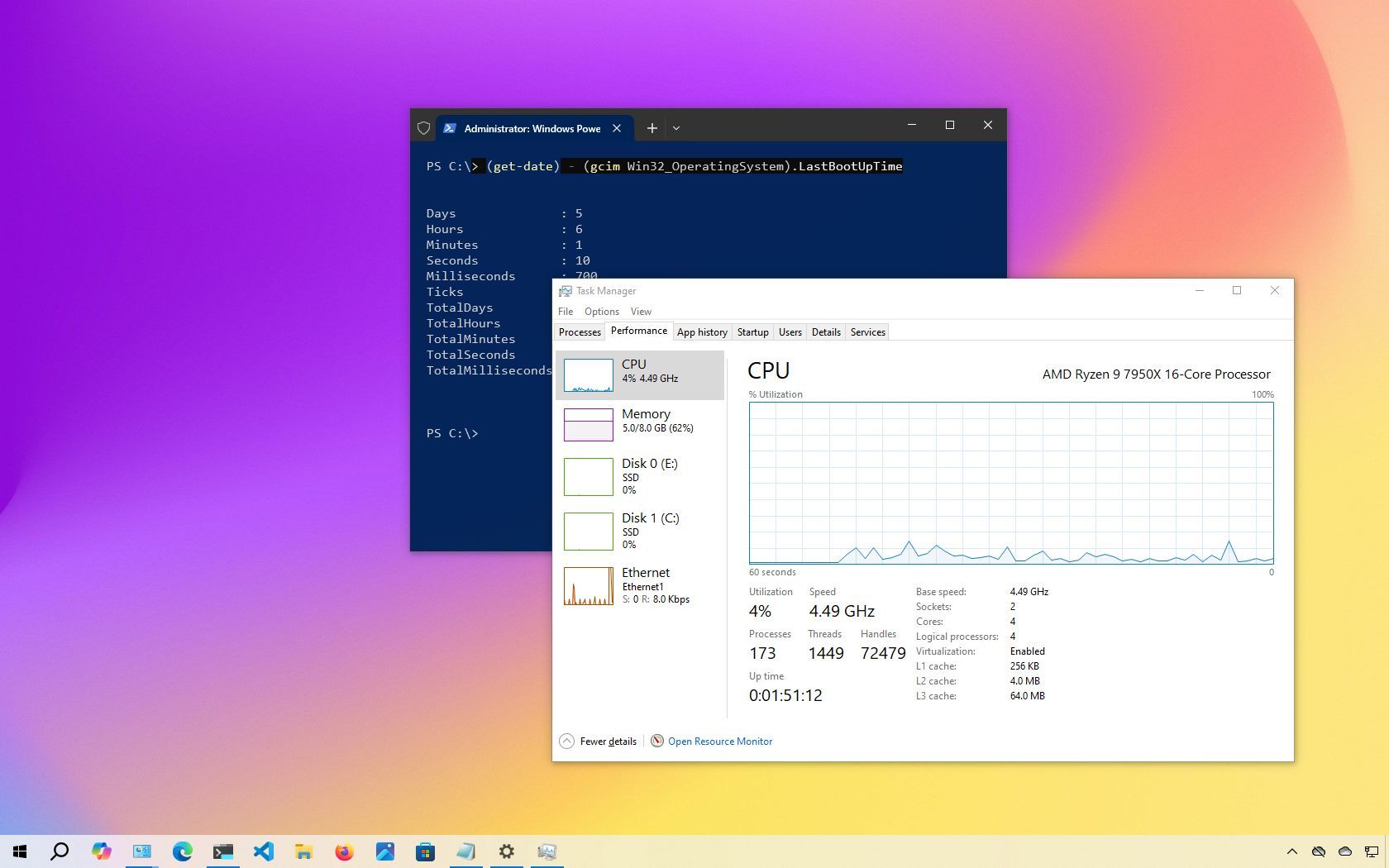 Windows 10 check uptime