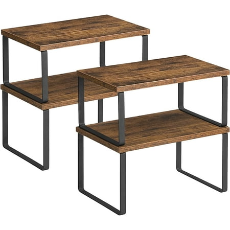 4 Pack Cabinet Shelf Organizers, Kitchen Counter Shelves, Spice Racks, Rustic Brown Black