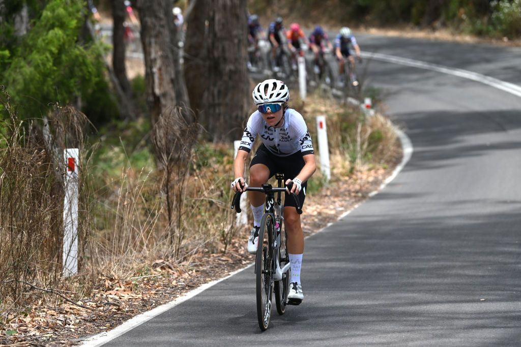 STIRLING AUSTRALIA JANUARY 19 Ella Wyllie of New Zealand and Team Liv Alula Jayco aduring the 9th Santos Womens Tour Down Under 2025 Stage 3 a 1059km stage from Stirling to Stirling 444m UCIWWT on January 19 2025 in Stirling Australia Photo by Dario BelingheriGetty Images