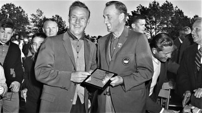 Why Is The Masters A Major? Art Wall presents Arnold Palmer with the Green Jacket after the 1960 Masters Tournament