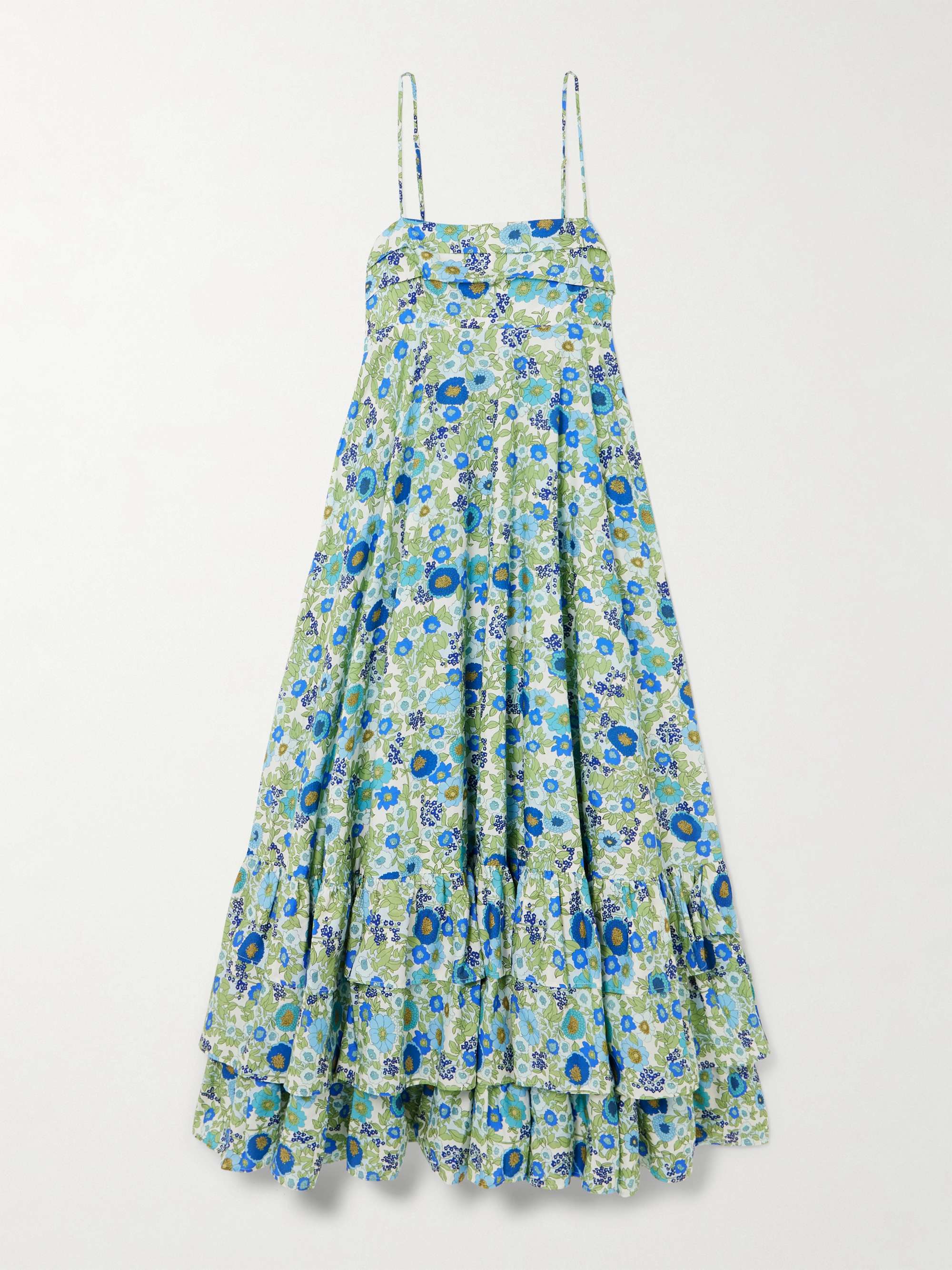 Pam Tiered Pintucked Floral-Print Organic Cotton-Poplin Midi Dress