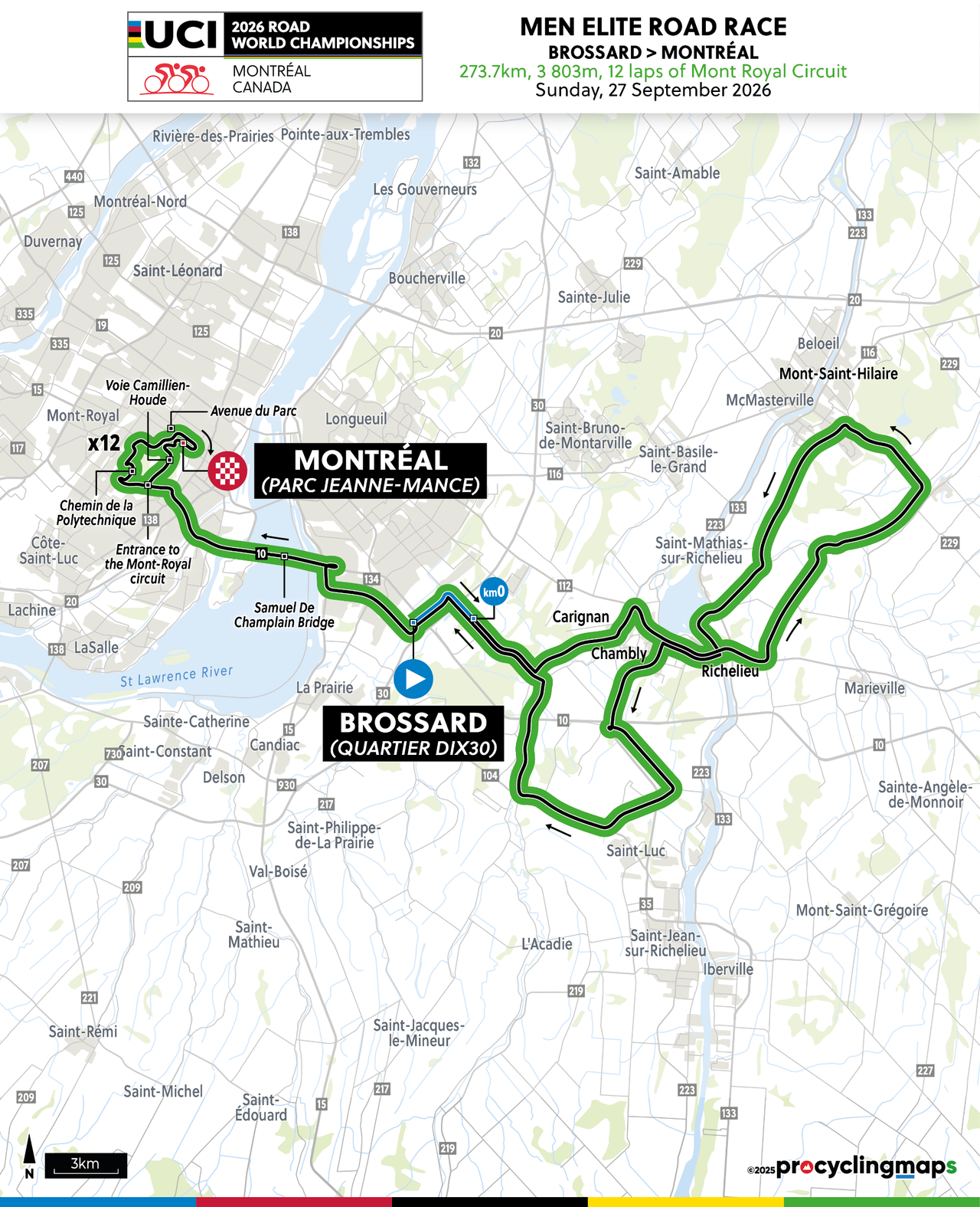 Route map men's road race 2026 UCI road worlds