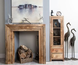 wooden fire surround with wooden storage company