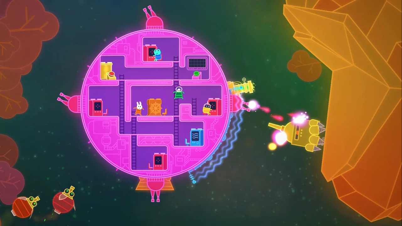 Spaceship action going down in Lovers In A Dangerous Spacetime, one of the best Nintendo Switch Multiplayer Games in 2021