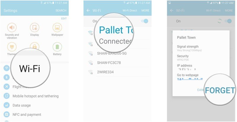tap Wi-Fi, tap the network, tap Forget