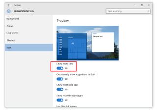 Windows 10 Start menu settings