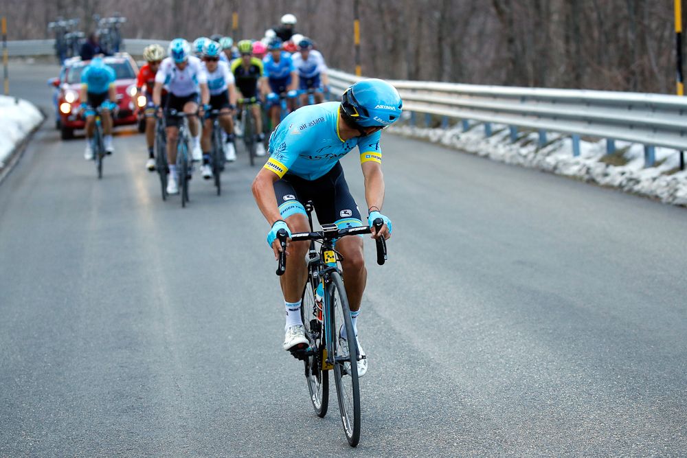 Miguel Angel Lopez (Astana Pro Team) attacks the lead group during stage 4 at Tirreno-Adriatico
