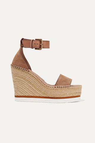 Suede and leather espadrille wedge sandals