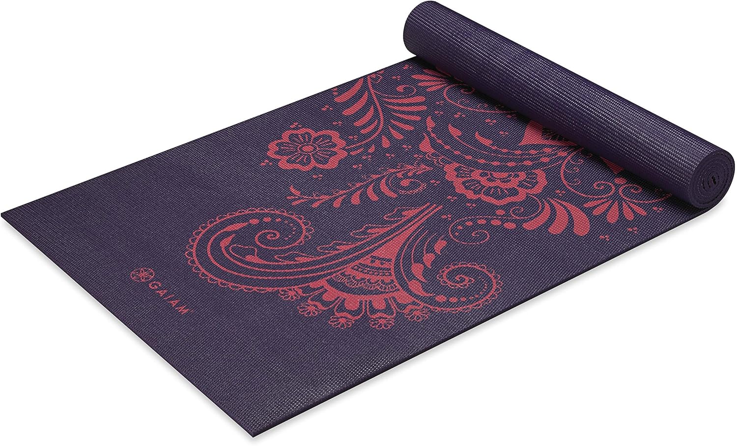 Gaiam Yoga Mat Premium Print Extra Thick Non Slip Exercise &amp;amp; Fitness Mat for All Types of Yoga, Pilates &amp;amp; Floor Workouts, Aubergine Swirl, 6mm