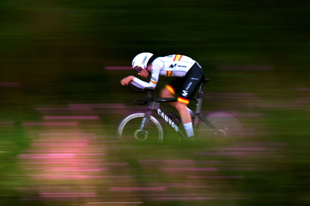 STIRLING SCOTLAND AUGUST 09 Ivan Romeo Abad of Spain sprints during the Men Under 23 Individual Time Trial a 362km race from Stirling to Stirling 80m at the 96th UCI Cycling World Championships Glasgow 2023 Day 7 UCIWT on August 09 2023 in Glasgow Stirling Photo by Dario BelingheriGetty Images