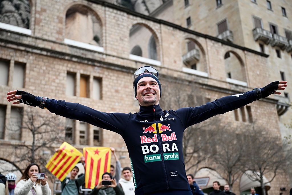 MONSERRAT SPAIN MARCH 27 Stage winner Primoz Roglic of Slovenia and Team Red Bull BORA Hansgrohe reacts after the 104th Volta Ciclista a Catalunya 2025 Stage 4 a 1887km stage from Sant Vicenc de Castellet to Montserrat Millenari 725m UCIWT on March 27 2025 in Montserrat Spain Photo by Szymon GruchalskiGetty Images