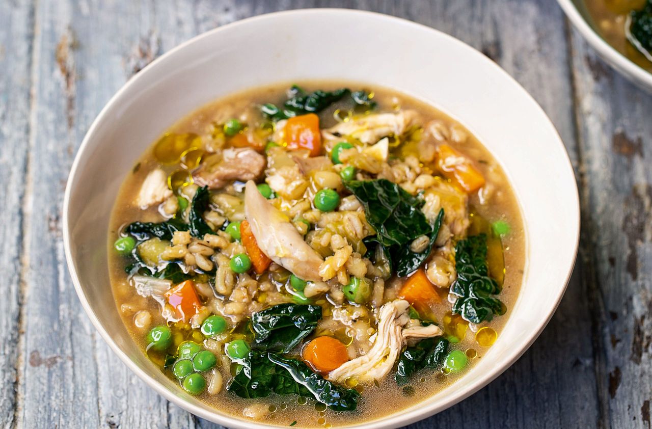 Tom Kerridge&#039;s chicken pearl barley soup