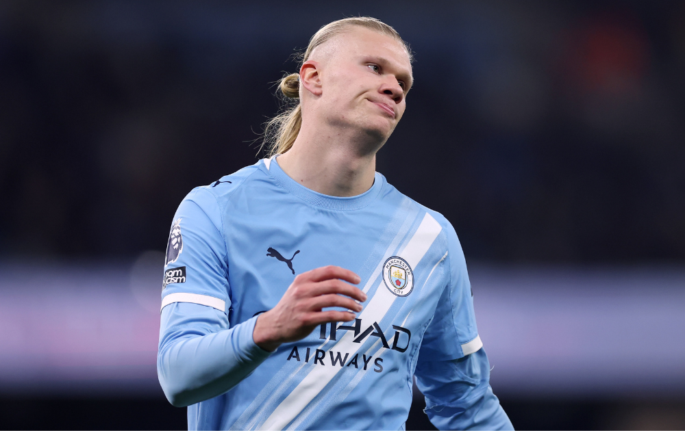 Erling Haaland of Manchester City looks dejected after Morgan Gibbs-White of Nottingham Forest (not pictured) scores his team's first goal during the Premier League match between Manchester City and Nottingham Forest at Etihad Stadium on March 04, 2026 in Manchester, England. 