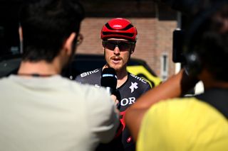 Matteo Trentin (Tudor Pro Cycling) meets the press prior to the 2024 SUPER 8 Classic, where he finished sixth