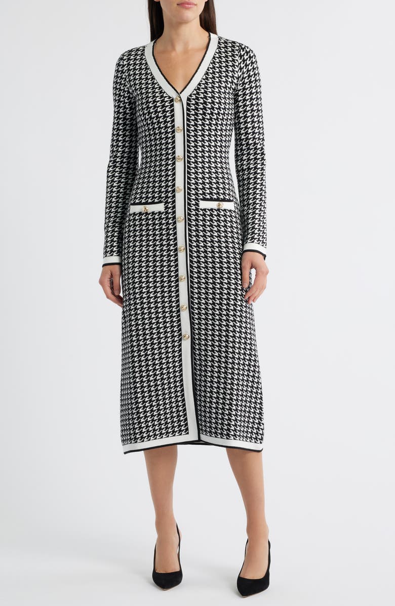 Houndstooth Long Sleeve Sweater Dress