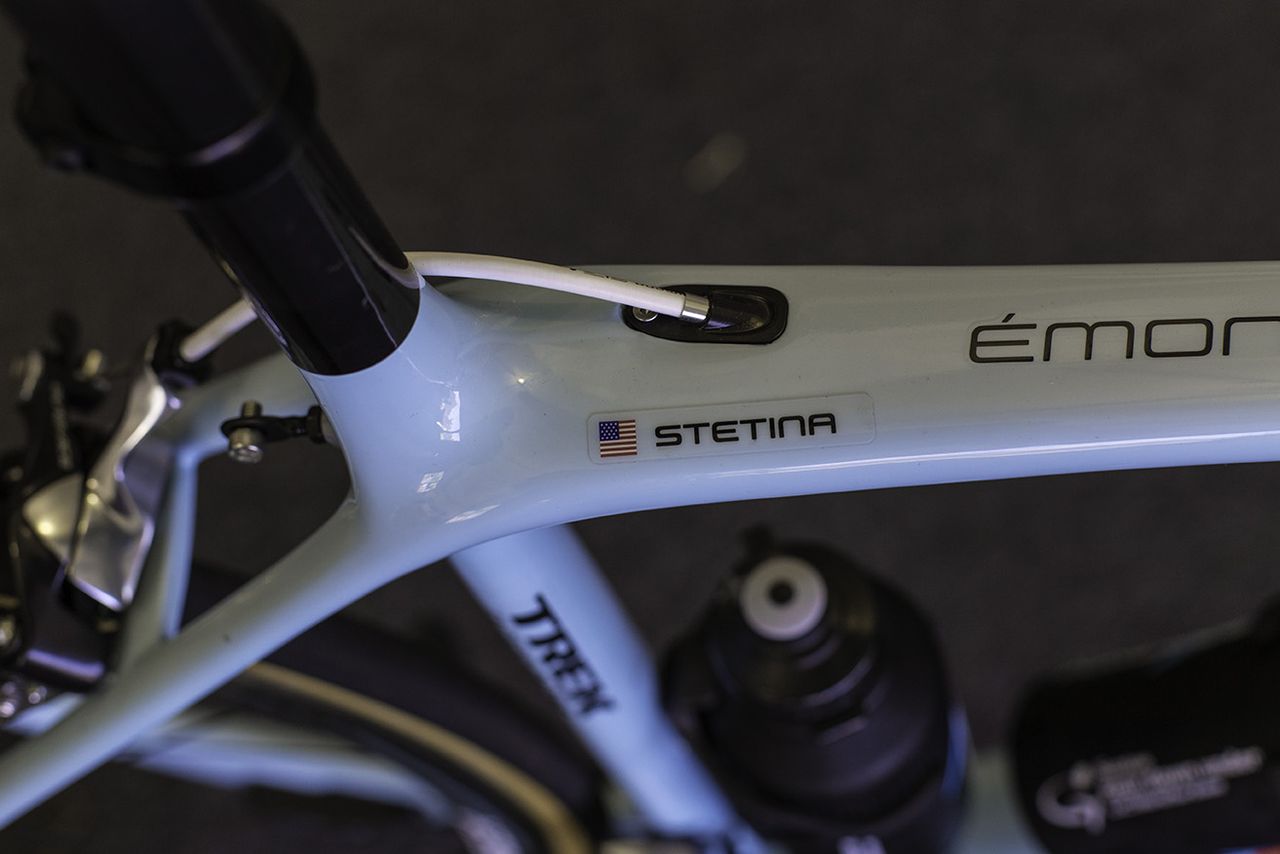 A seat tube detail of Stetina's bike
