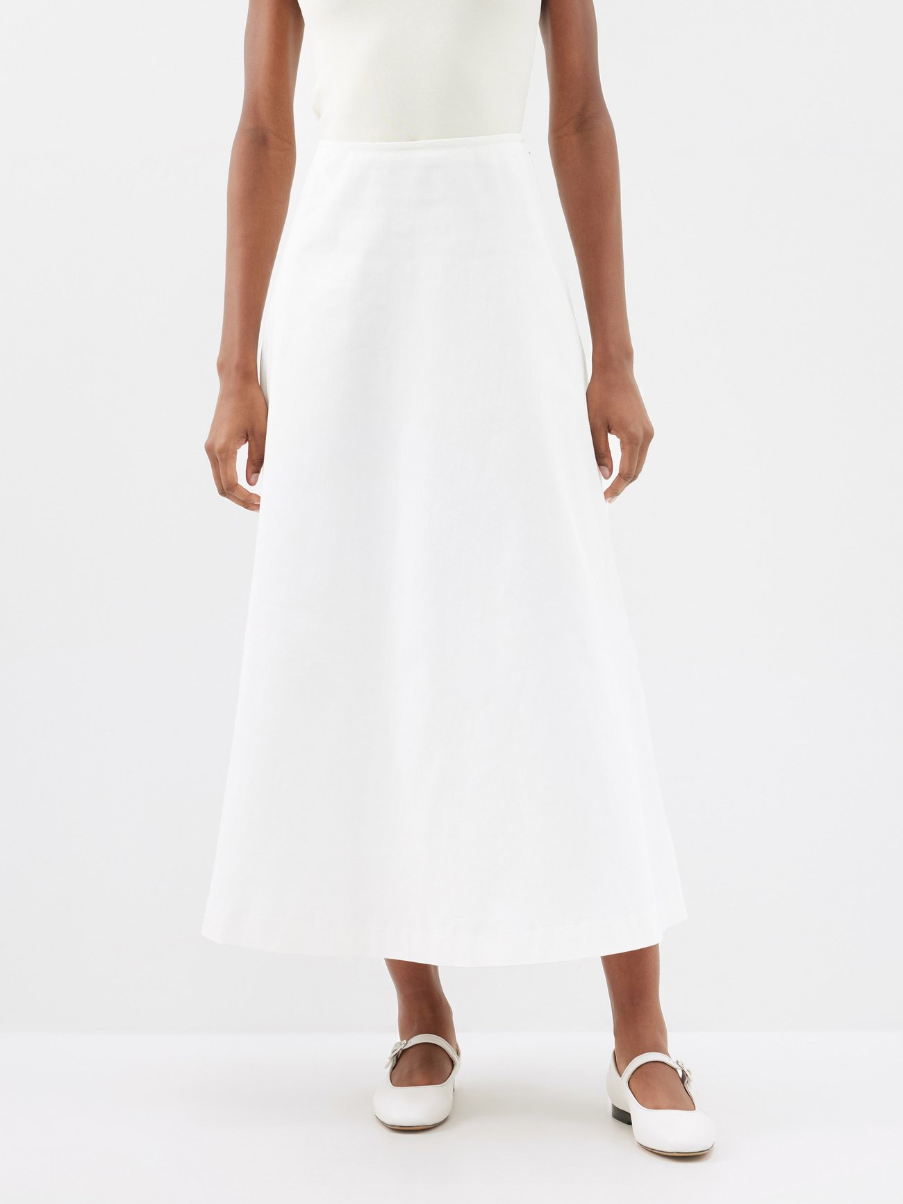 A-Line Organic Cotton-Blend Midi Skirt