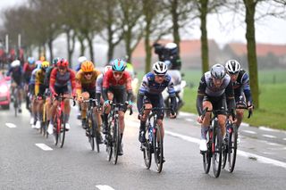 Yves Lampaert takes a turn on the front of the lead breakaway group late on in the Classic Brugge-De Panne
