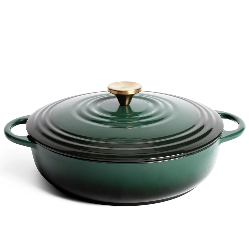 Green cast iron casserole dish