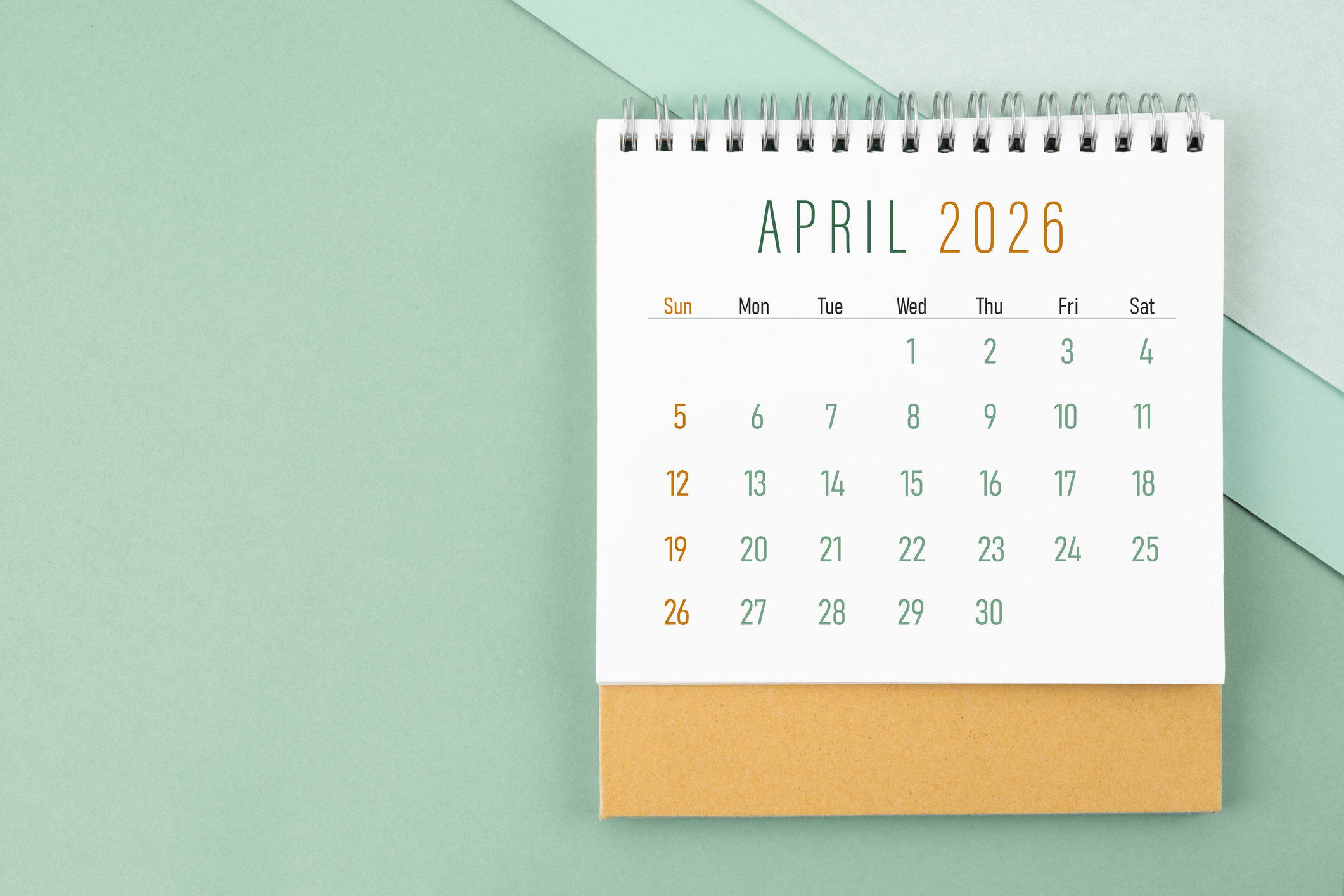 April 2026 Desk Calendar on Green color Backgrounds,