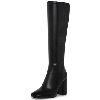 Sovanyou Black Knee High Boots Leather Tall Black Boots for Women Chunky Heeled Tall Boots Square Toe Long Boots Go-Go Boot