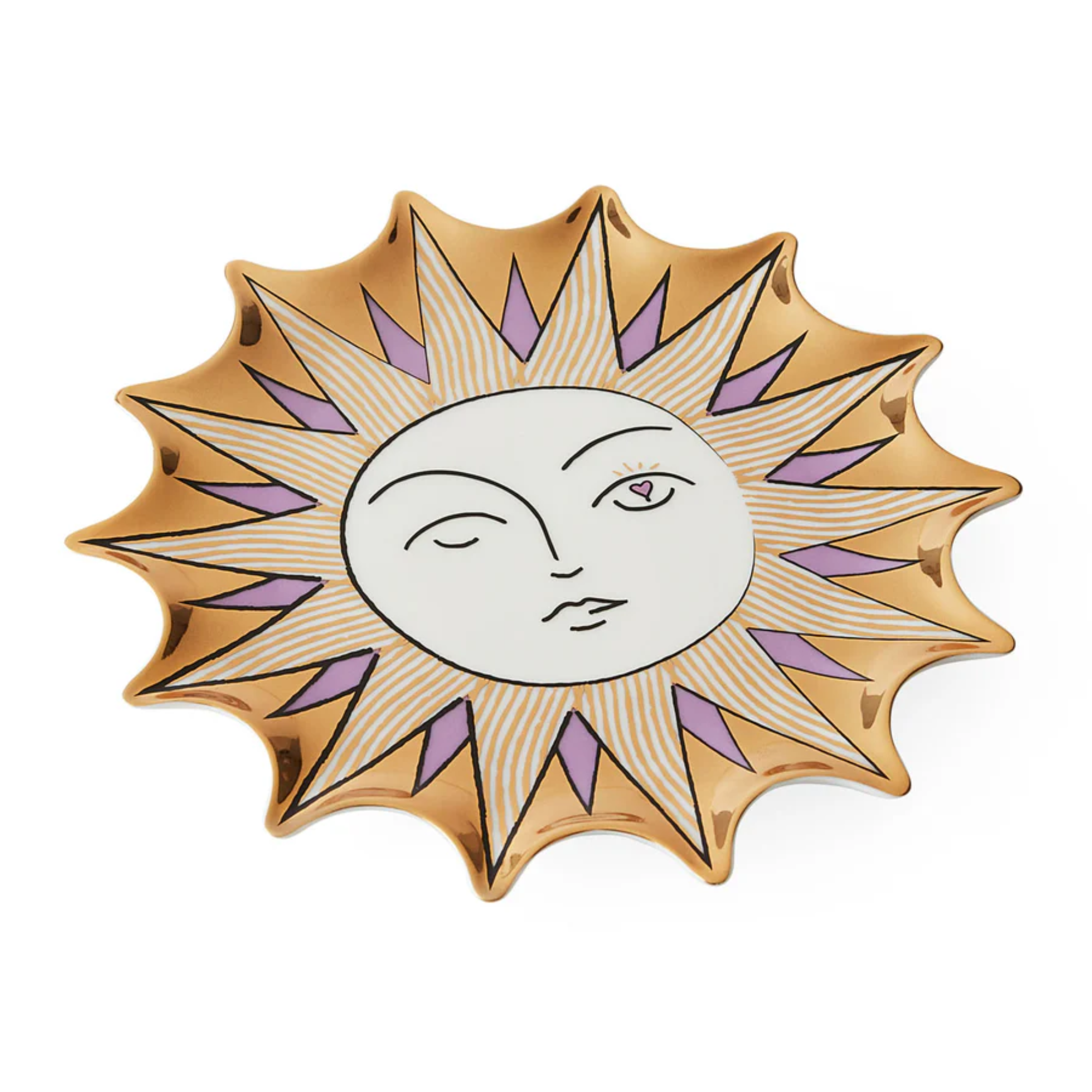 a trinket tray with a sun motif