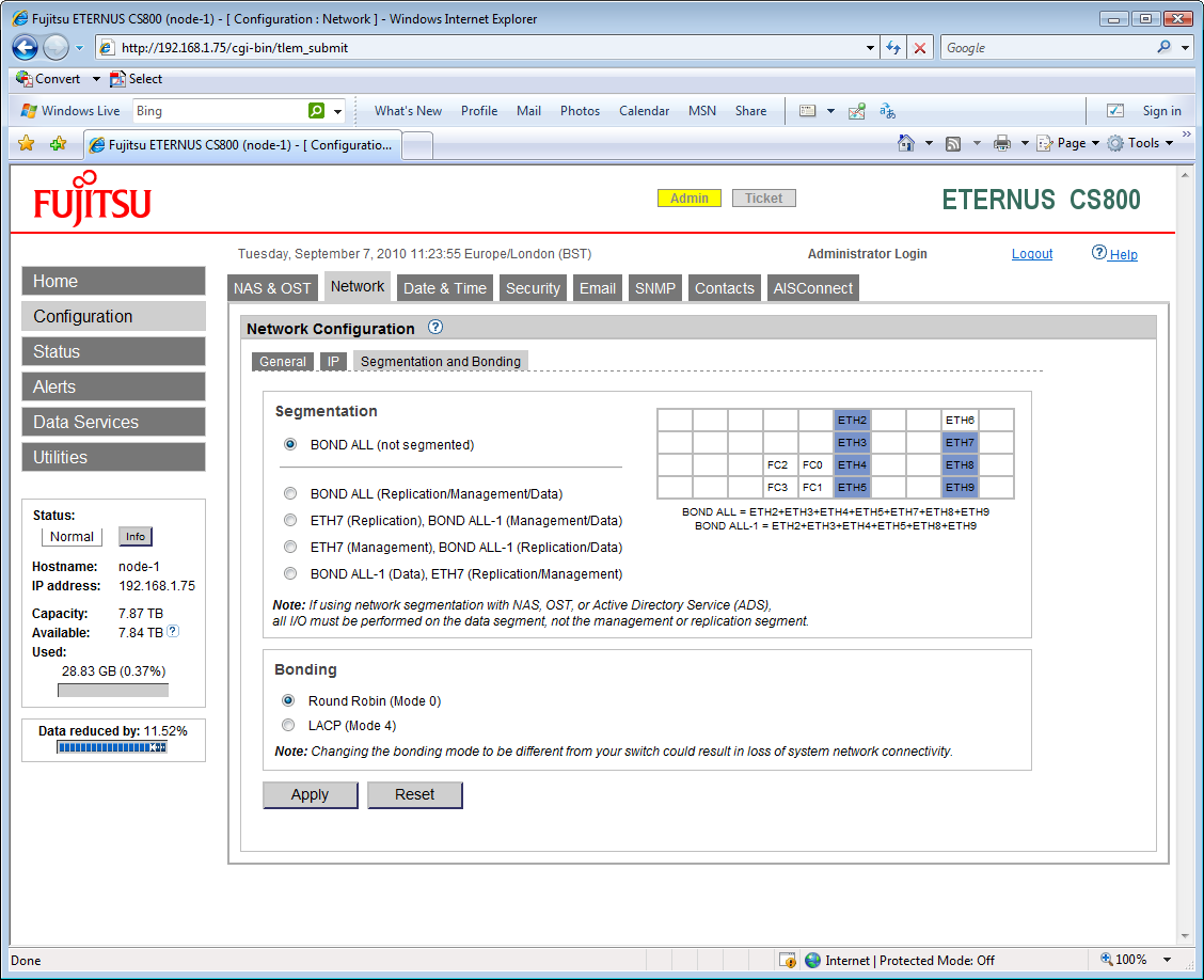 The seven available Gigabit Ethernet data ports can be bonded together into load balanced teams for greater redundancy.
