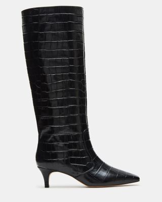 Lander Black Crocodile Knee-High Kitten Heel Boot | Women's Boots – Steve Madden