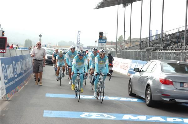 Kazakhstan head out onto the course.