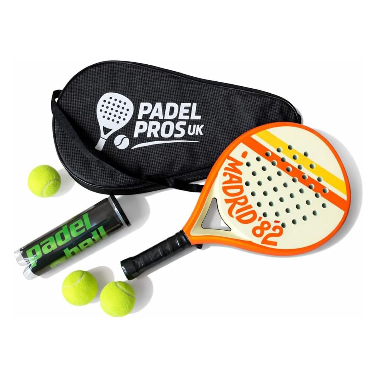 Padel Starter Kit Carbon Fibre &amp;ndash; Racket, Bag &amp;amp; Balls Set | Retro Designs Milan Madrid Malm&amp;ouml; Rosario | Lightweight Control &amp;amp; Power | Padel Pros UK