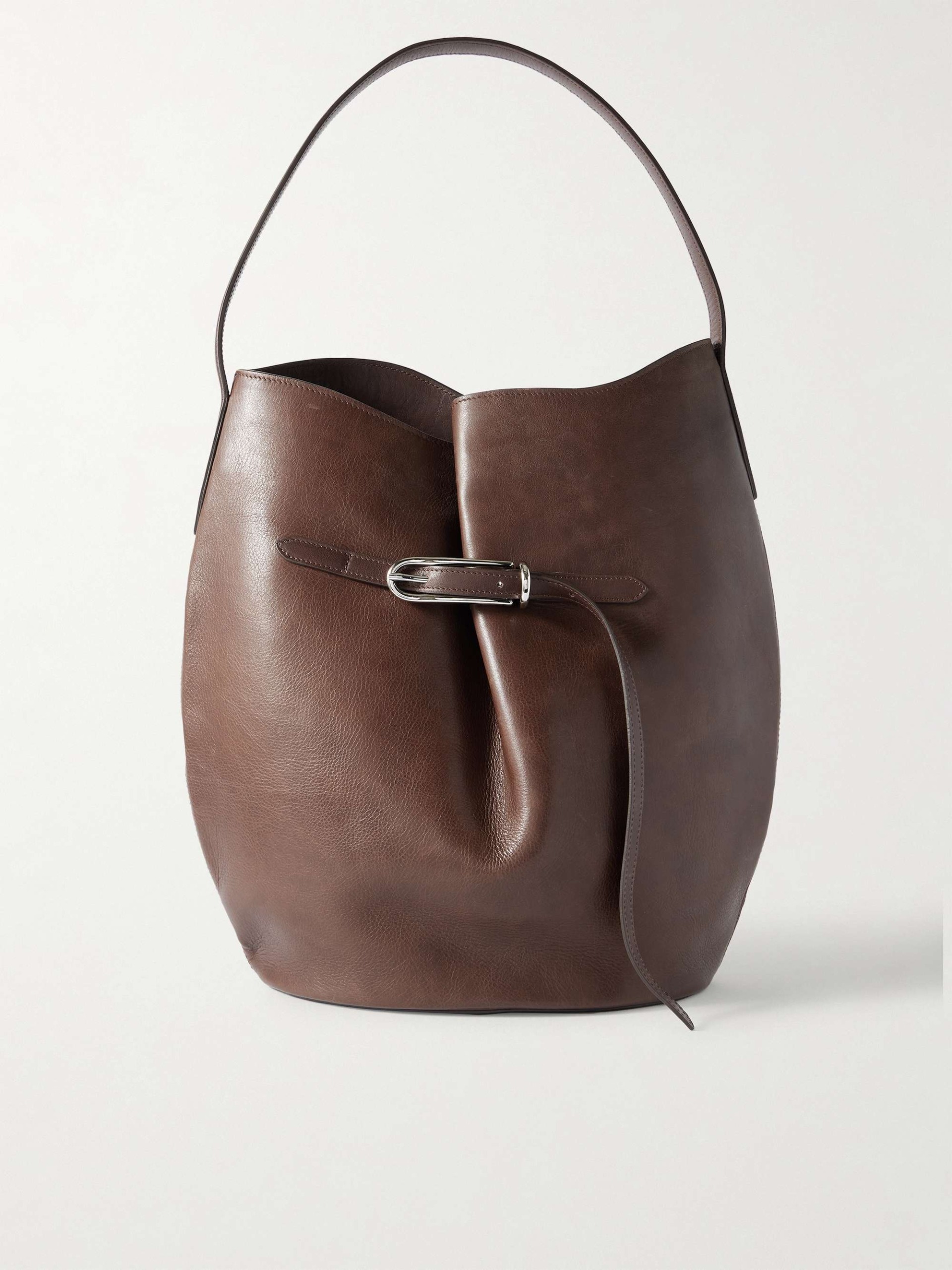 Buckled Leather Bucket Bag