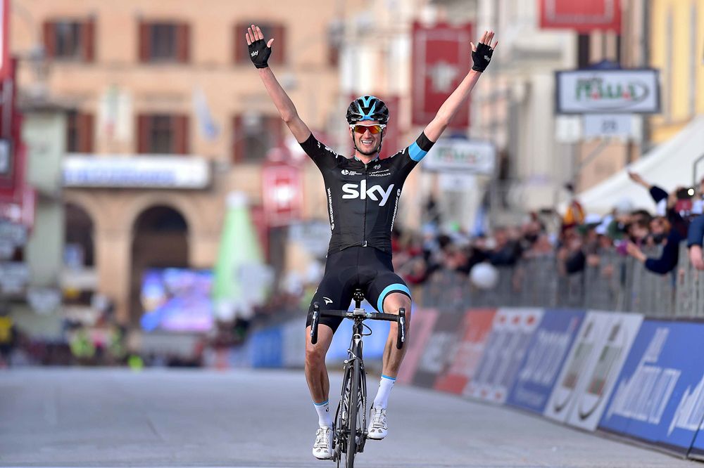 Wout Poels celebrates the stage 4 win.
