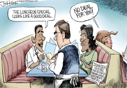 Political cartoon U.S. Trump Obama legacy Iran Deal