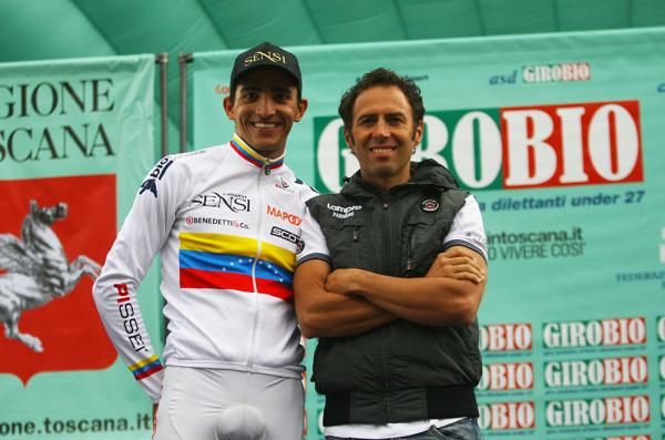 Gilberto Simoni was presenting on the podium.